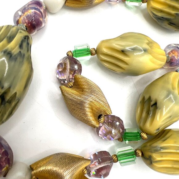 Vtg 16" Necklace Chunky 2 Strand Beaded mix media Giving Multiple Shapes Colors - Picture 8 of 14